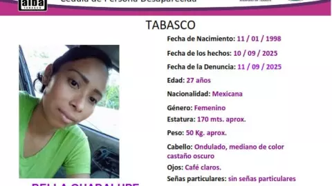 Bella Guadalupe Jiménez Méndez desaparecida Tabasco