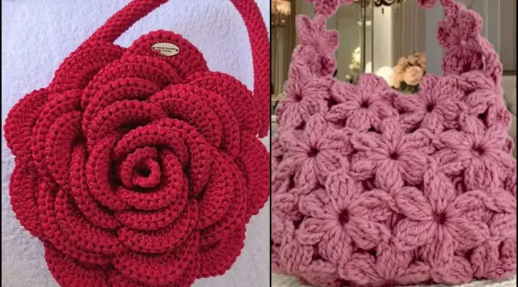 bolsa de crochet con forma de flor