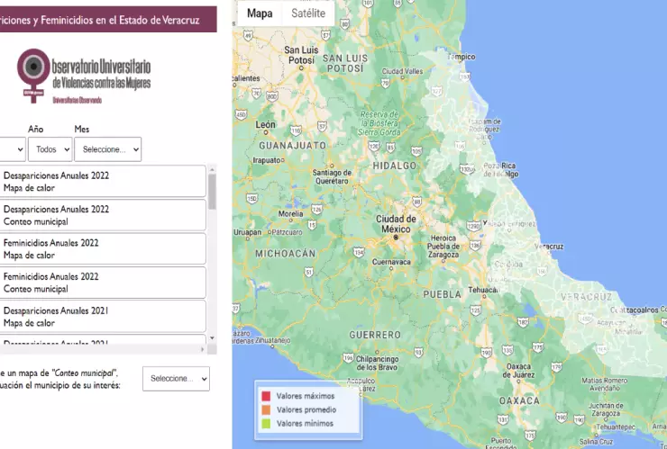Mapa de desapariciones y femenicidios