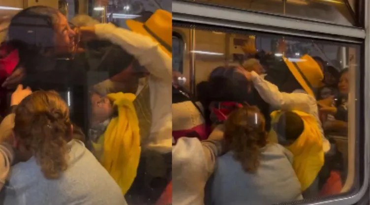 Gente peleando en Línea 2 del Metro CDMX