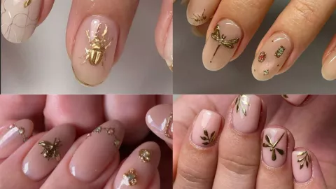 diseños de uñas con insectos dorados