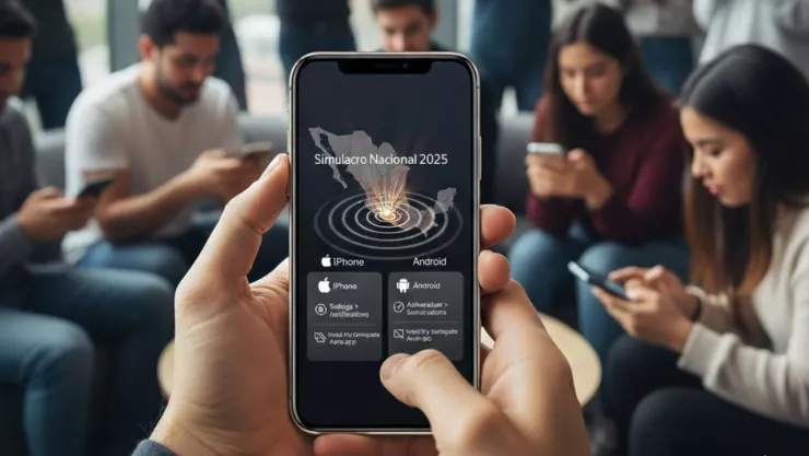 personas en el celular activando la alerta sísmica simulacro nacional 2025