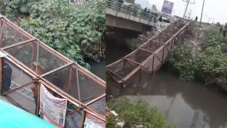 VIDEO: En pleno Día de Muertos, colapsa puente peatonal frente a un panteón