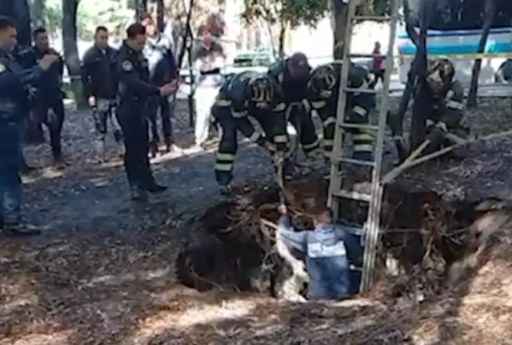 VIDEO: Rescatan a un perrito que cayó a un socavón en la Cuauhtémoc