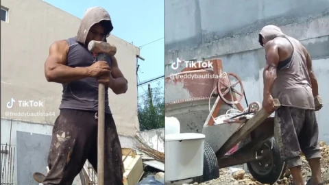 Albañil presume su cuerpo atlético comiendo pan y tomando refresco