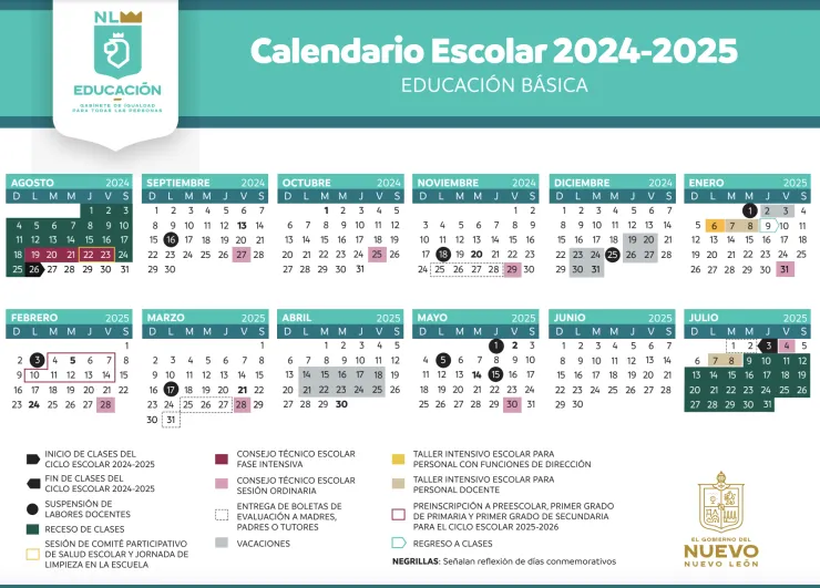 Calendario Escolar 2024-2025 en Nuevo León