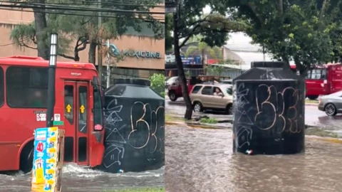 Tinaco arrastrado por la lluvia en Guadalajara