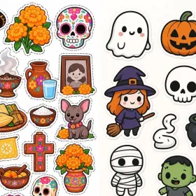 Stickers de Día de Muertos y Halloween
