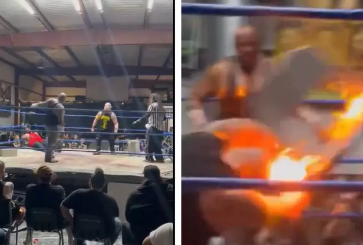 ¡Se volvió loco! Luchador prende fuego a su rival en pleno ring; video.jpg