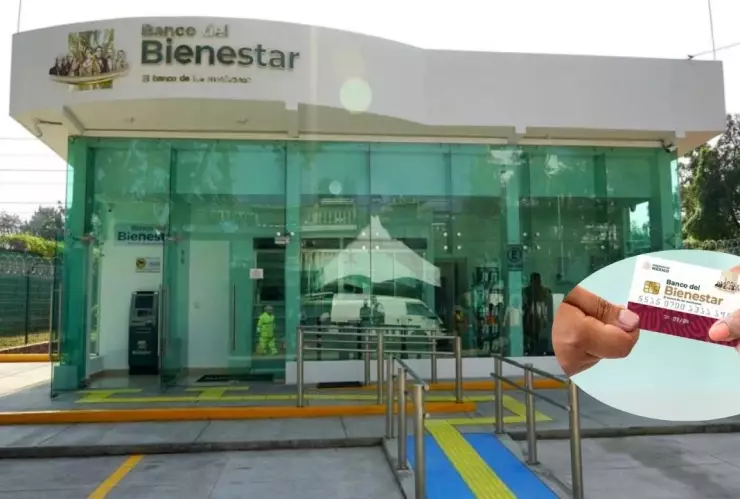 La sucursal del Banco de Bienestar acompañada con la tarjeta de la beca Benito Juárez.
