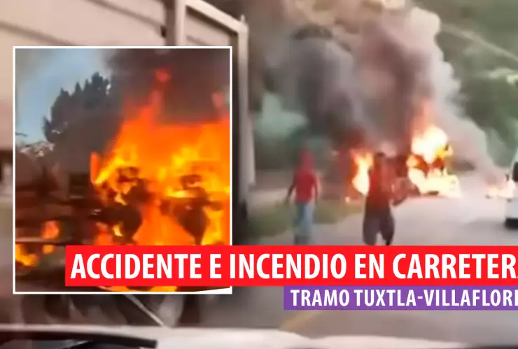 Accidente tráiler en llamas Villaflores