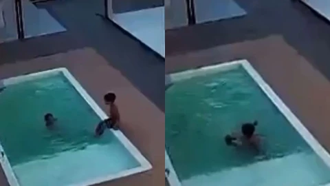 Niños caen a piscina en Brasil