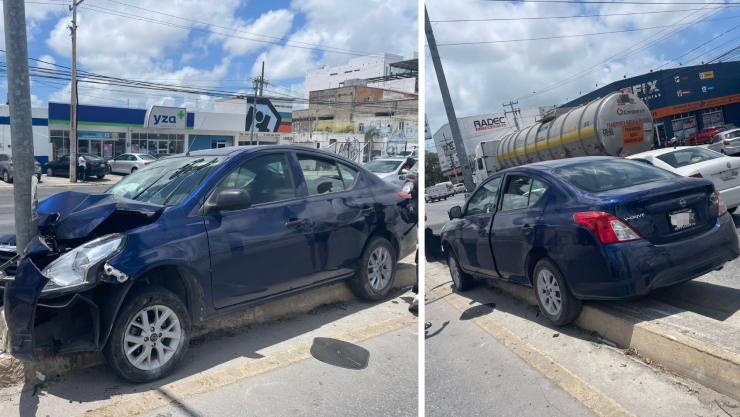 Conductor se estampa contra poste en la avenida Portillo con Kinik en Cancún.jpg