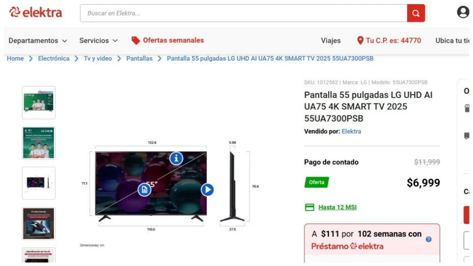 precio pantalla LG