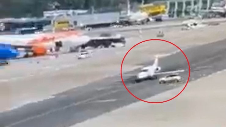 Avión privado choca contra vehículo de servicio en aeropuerto