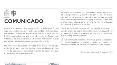 COMUNICADO OFICIAL DE LA FGE