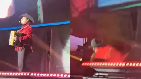 VIDEO | Vocalista de Los Tigres del Norte se desploma en pleno escenario a sus 72 años tras fuerte accidente