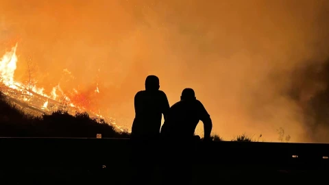 Personas observando un incendio forestal