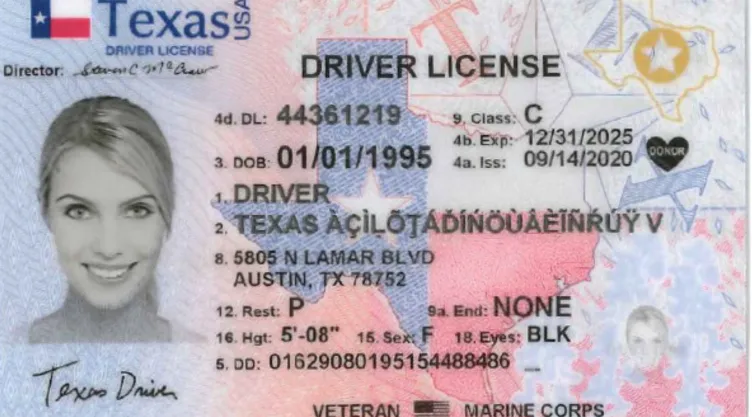 Una licencia de conducir de Texas.
