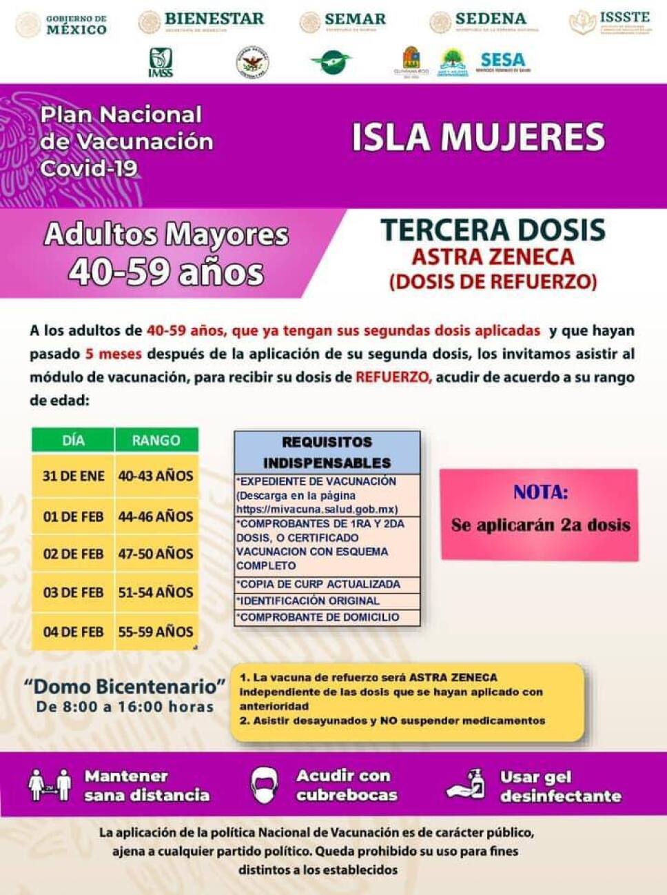 Mañana inicia aplicación de vacunas de refuerzo en Isla Mujeres