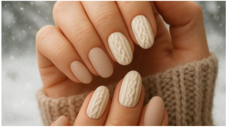 uñas efecto sueter blancas