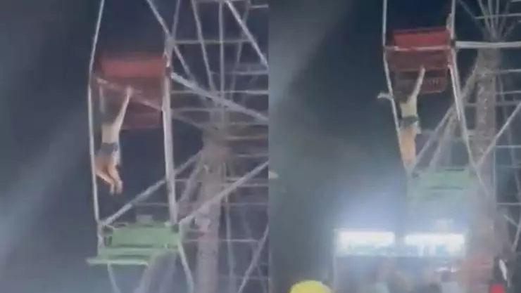 ¡De terror! Joven queda colgando de rueda de la fortuna; se termina cayendo