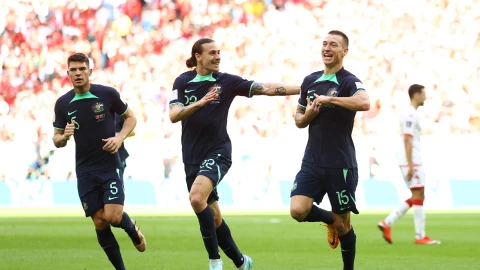 Jugadores de Australia celebran en Qatar 2022