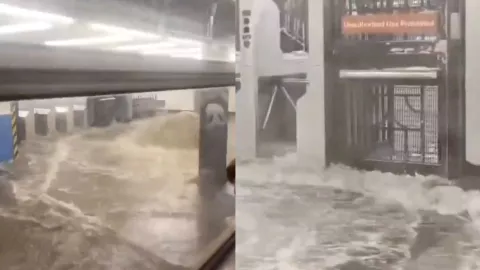 VIDEO Captan el momento en el que ocurren las inundaciones en el metro de Nueva York el 14 de julio