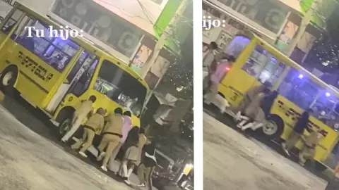 Estudiantes empujan transporte escolar