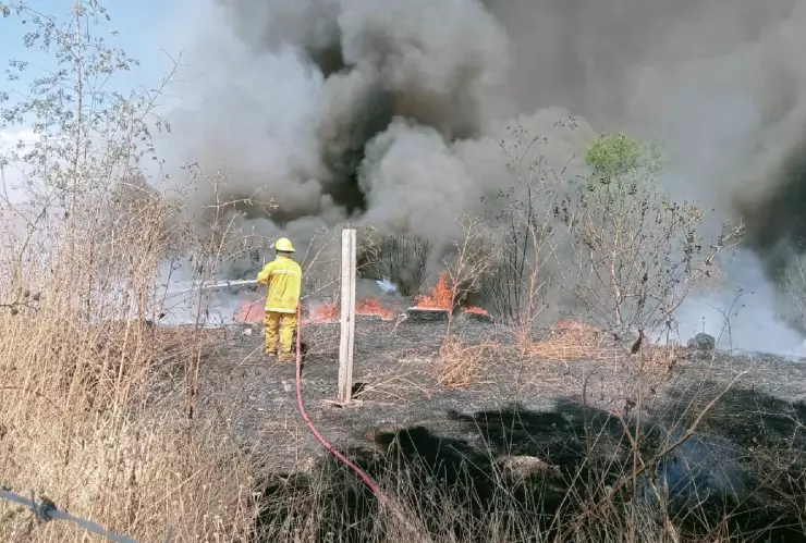 Incendio de llantas se propaga en la carretera León-Cuerámaro