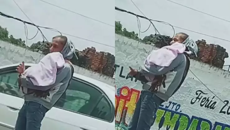 ¡Es su perrihijo! Captan a mujer pidiendo limosna con su perro; lo hace pasar como bebé