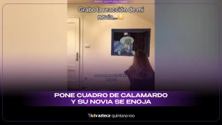 Joven coloca cuadro de Calamardo como broma y su novia se enoja