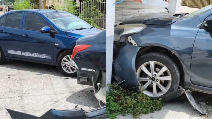 Así fue el fuerte accidente en la colonia Esperanza que dejó un auto destrozado y severos daños en una tienda