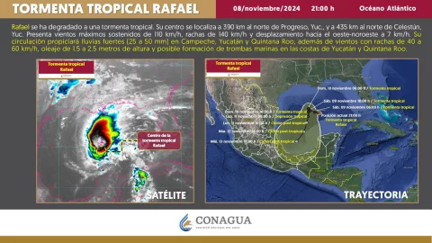 El huracán Rafael se degradó a Tormenta Tropical la noche de este viernes 8 de noviembre de 2024