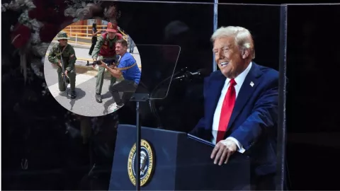 Fotos de Donald Trump y de entrenamientos de la milicia de Venezuela.