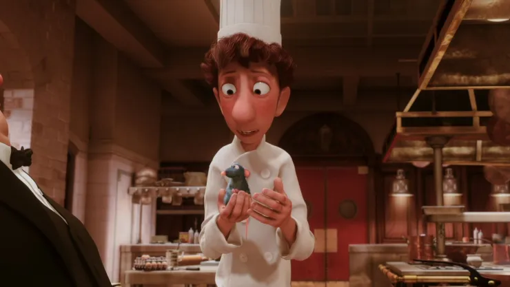 En la imagen, Lingüini y Remy en el restaurante Gusteau de la película de Disney / Pixar Ratatouille