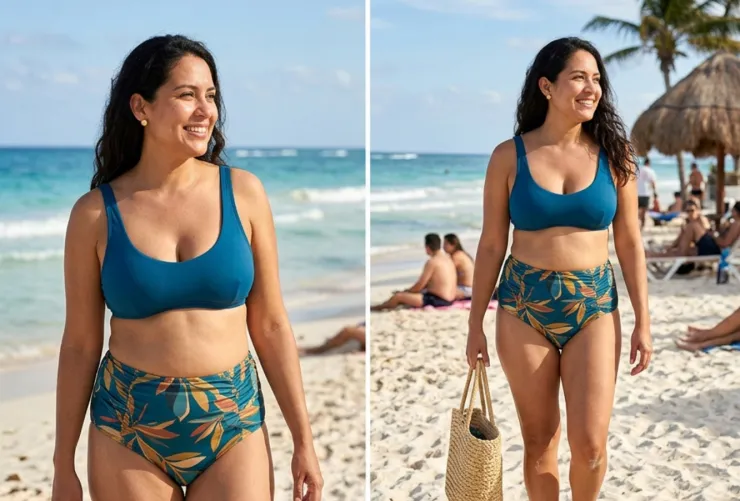 Bikinis altos - trajes de baño para disimular el vientre abultado