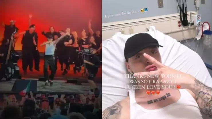 ¡Auch! El momento en VIDEO de Peso Pluma fracturándose el pie en concierto