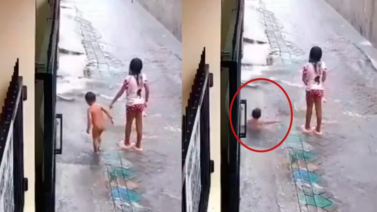 Niño ahogado alcantarilla Indonesia