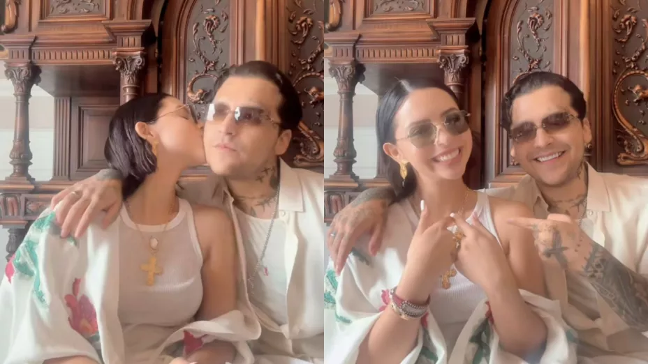 Christian Nodal y Ángela Aguilar hacen el tag de esposos