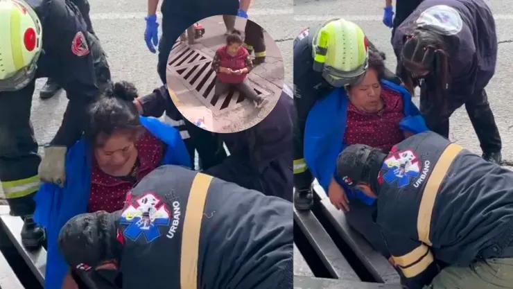Mujer cae a una alcantarilla y queda atrapada por casi 1 hora; bomberos la rescataron