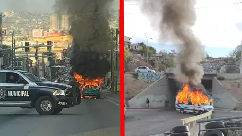 Incendian vehículos en Baja California