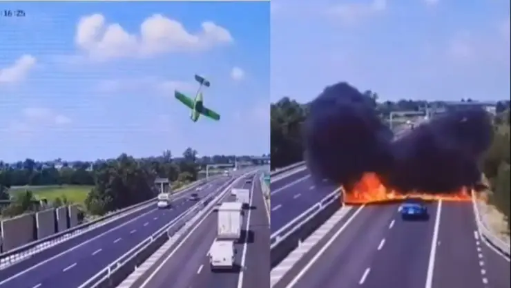 Impactante momento en que se estrella una avioneta en carretera de Italia | VIDEO