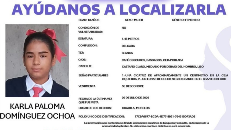 Desaparece menor en Cuautla; SE BUSCA a Karla Paloma Domínguez Ochoa.
