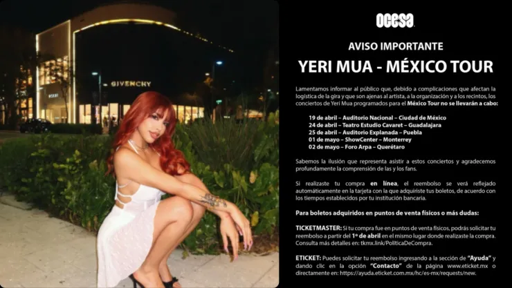 De Última Hora: Yeri Mua cancela su gira en México y esto se sabe