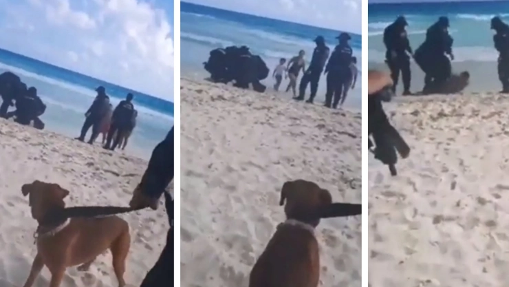 cancun policias hombre perro