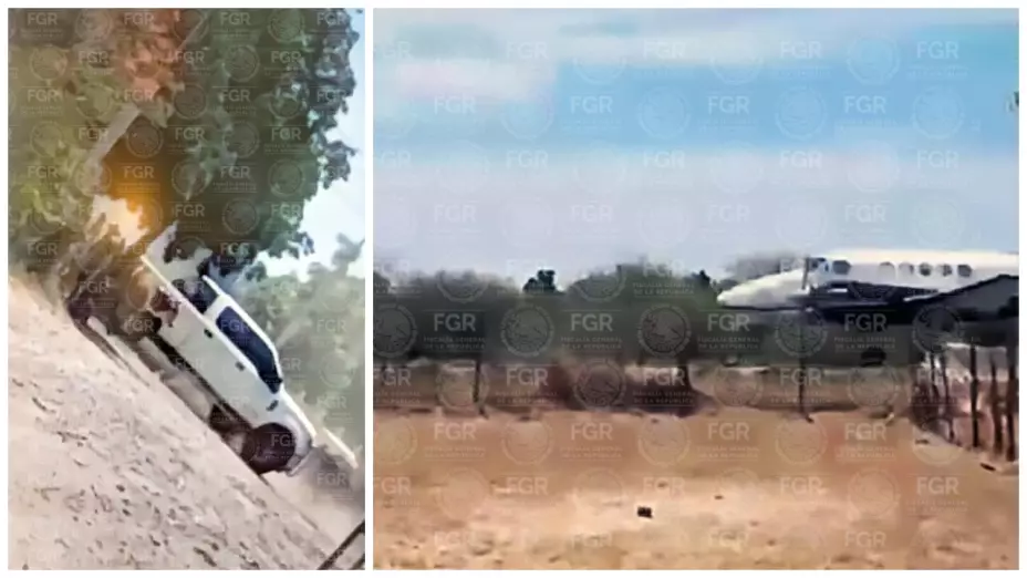 Vehículo usado para el secuestro de “El Mayo” Zambada y pista de donde salió el avión que fue utilizado para llevarlo.