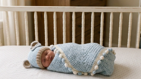 Cobija de crochet para bebé con gorro de oso