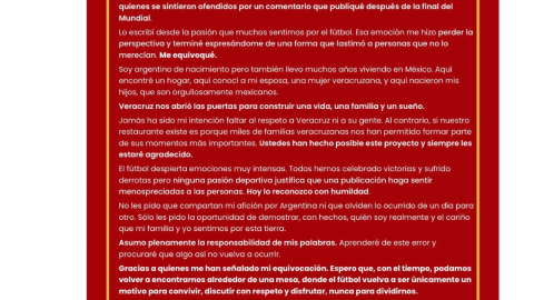 disculpa restaurante
