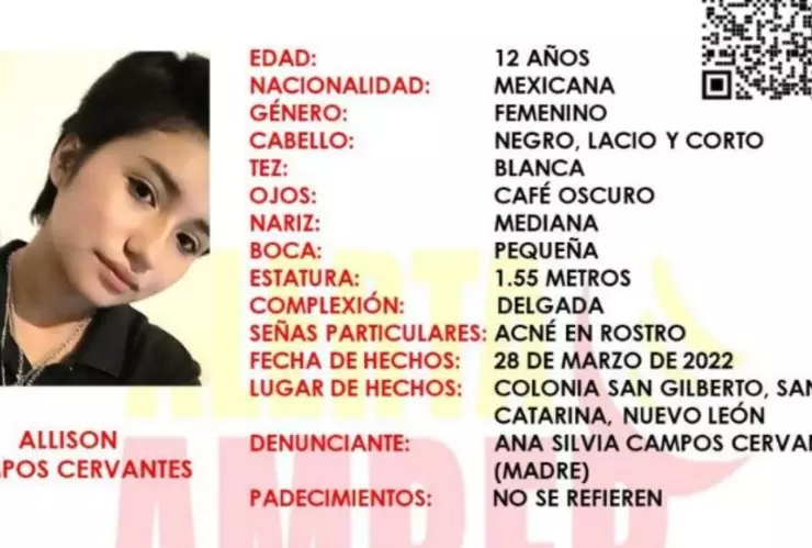 Alerta Amber Allison Campos Nuevo León